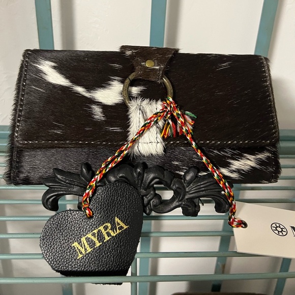 Myra Bag Handbags - Boho New Western Myra Bag Black  White Cowhide Leather Wallet checkbook